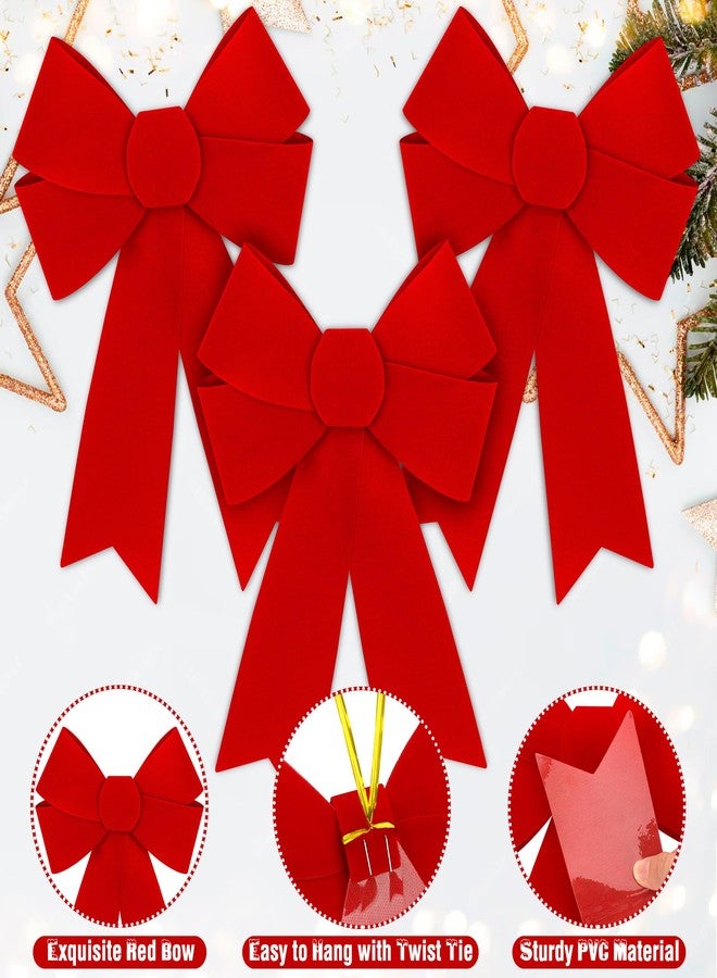 ٦ قطع من زينة عيد الميلاد، فيونكات عيد الميلاد الكبيرة مقاس ٩ × ١٢ بوصة، زينة شجرة عيد الميلاد المعلقة من المخمل الأحمر PVC، ديكور داخلي وخارجي لعيد الميلاد للمنزل والحفلات والأسوار والمدافئ والسلالم والأبواب - Image 3
